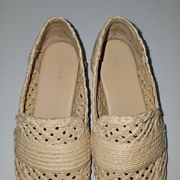Vince Davis Loafer Womens 9 Natural Raffia Woven Slip On Flats Summer Designer - Picture 8 of 14